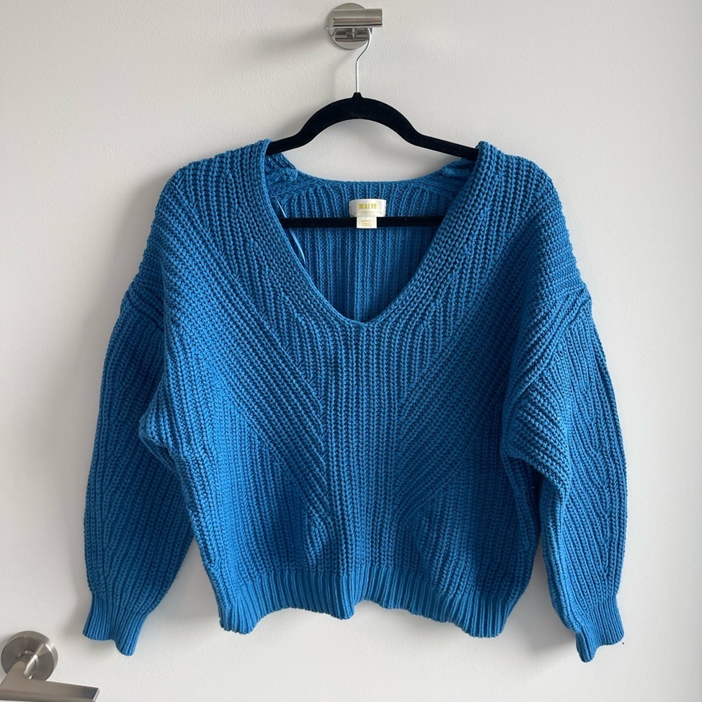 Mauve Knit Blue V-Neck Women's Sweater